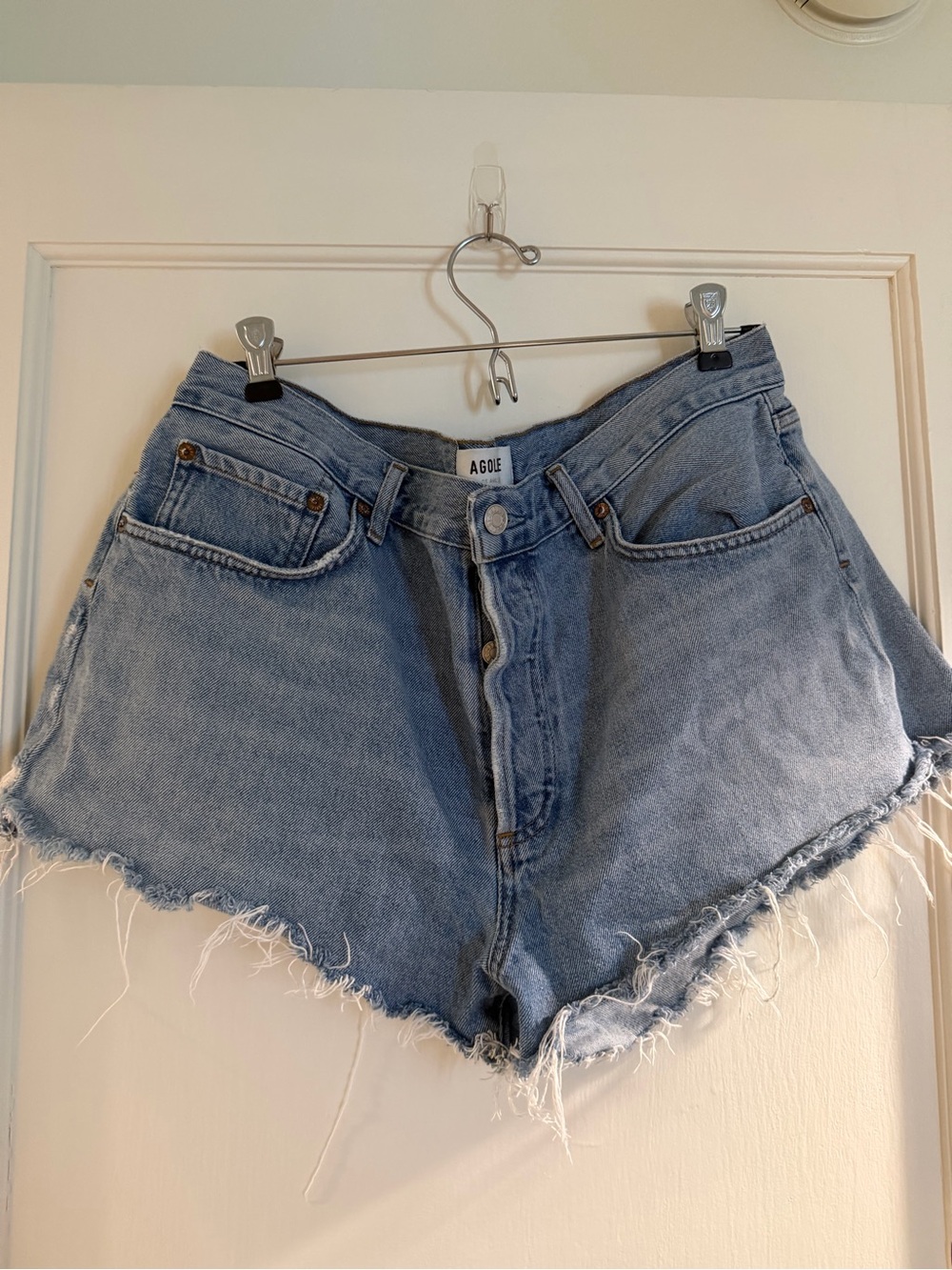 AGOLDE Parker Light Denim High-Rise Frayed Hem Shorts